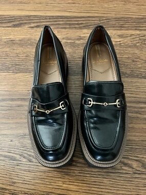 Sam Edelman Black Leather Bit Loafers with Gold Hardware